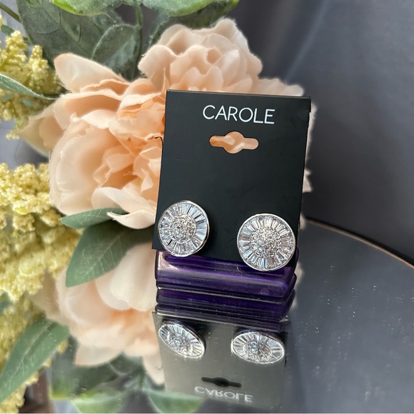 Rhinestone Crystal Button Earrings by Carole - Picture 4 of 6